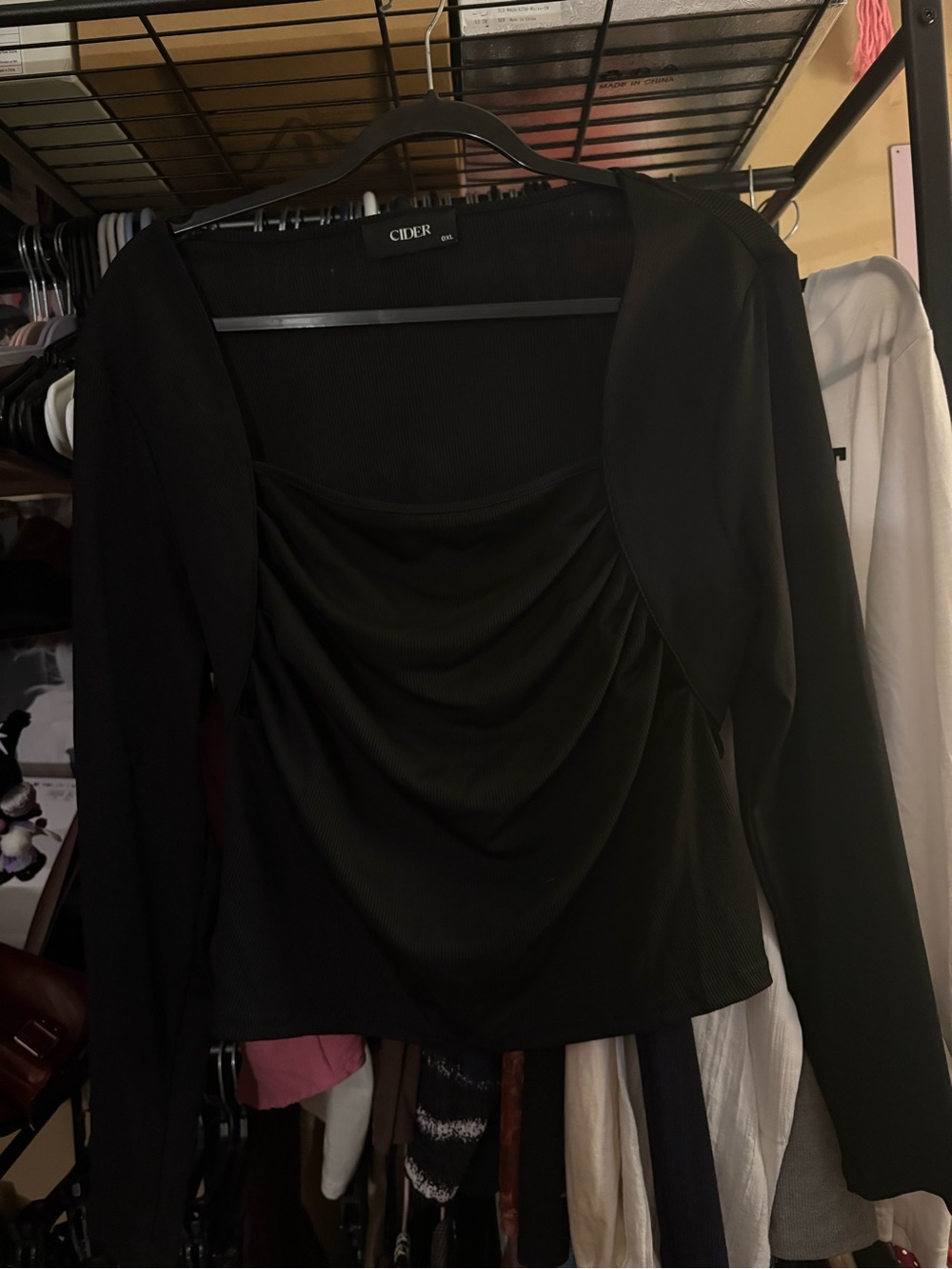 Cider Black Ribbed Long Sleeve Top